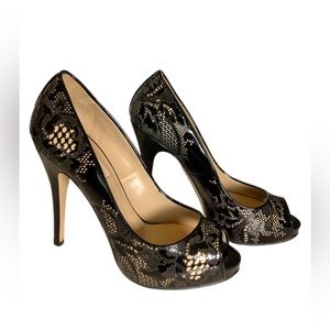 NWOB - Vintage Valentino Black Patent Leather Floral Heels